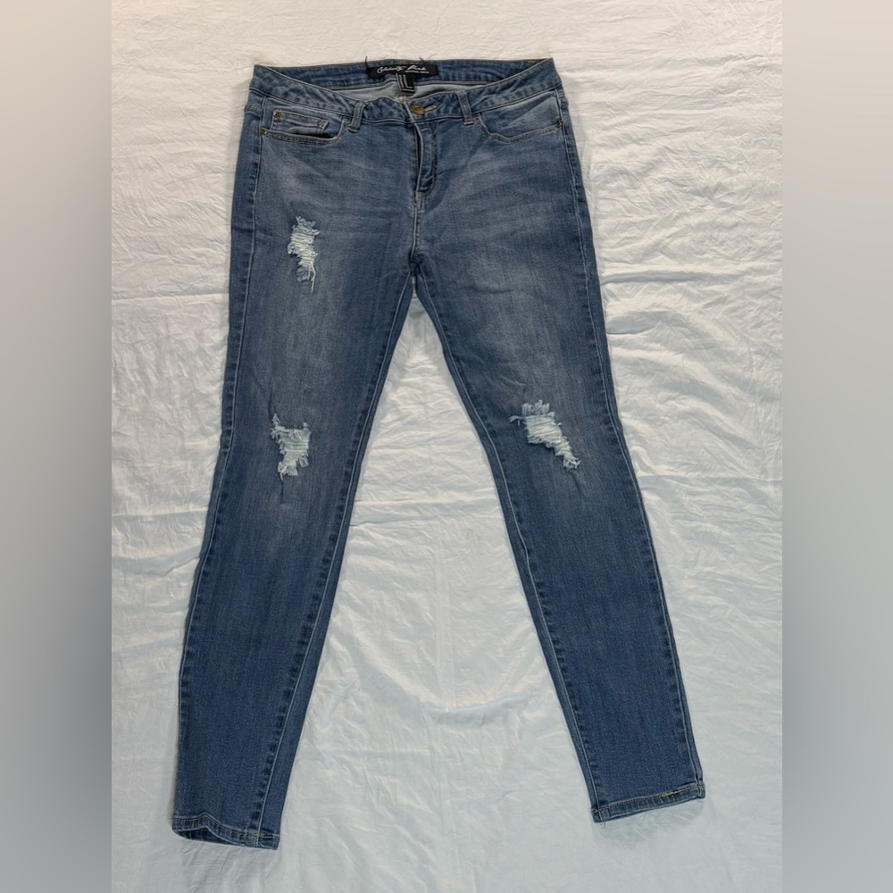 Celebrity Pink Blue Skinny Jeans with Distressed Details